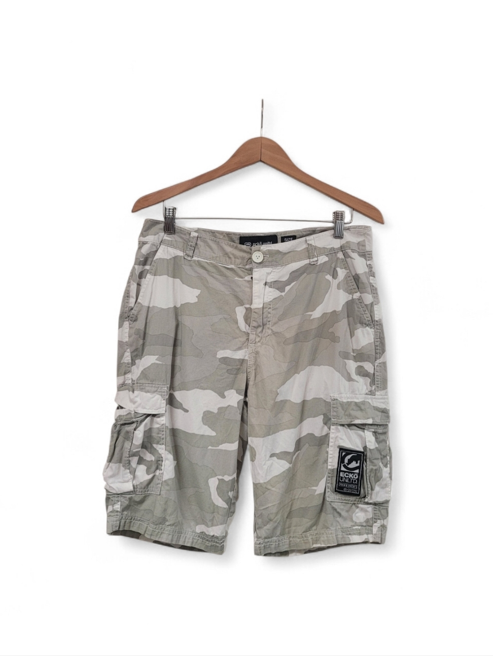 Vintage Ecko Unlimited Men's Desert Gray Camo Cargo Shorts 32 Y2k 90s Skate